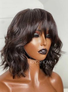 Wolf Cut Short Wavy Hair With Bangs Scalp Top Wig - STWmodernbeauty010 Short Wavy Hair With Bangs, Wolf Cut Short, Wavy Hair With Bangs, Hair Color Natural, Bob Cut Wigs, Corte Bob, Hair With Bangs, Wolf Cut, Short Wavy Hair