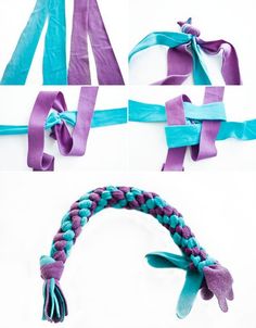 the instructions for making a braided bracelet with ribbon and bows are shown in three different ways