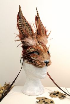 Masquerade Mask Animal, Brown Masquerade Mask, Animal Masks Masquerade, Apocalypse Dnd, Hare Mask, Mascara Papel Mache, Cardboard Masks, Festival Headdress, Deer Mask