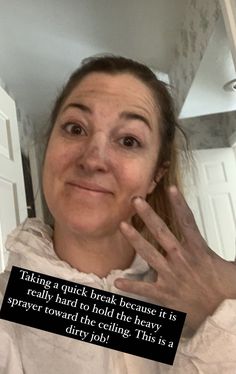 a woman is holding her hand up in front of her face with the caption that reads, talk it's a quick break because it is really hard to