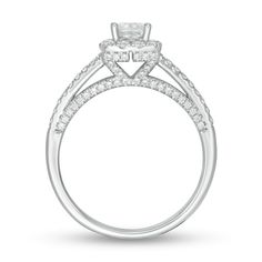 a white gold engagement ring set with diamonds