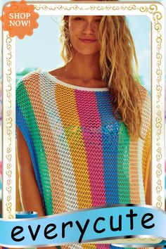 Multicolor Stripe Tasseled Crochet Beach Cover Up Trendy Multicolor Beach Cover-up, Spring Multicolor Tasseled Cover-up, Casual Crochet Cover-up For Summer, Multicolor Tassel Beach Cover-up, Multicolor Beachy Cover-up For Beach Season, Multicolor Summer Cover-up With Tassels, Multicolor Tassel Summer Cover-up, Multicolor Tassel Cover-up For Summer, Trendy Multicolor Cover-up For Vacation