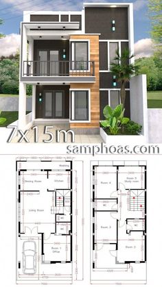 two story house plan with floor plans and measurements