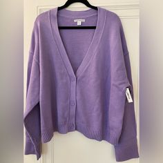 Nwt And In Packaging- Amazon Essentials Button Down Sweater. Size Xxl Casual Purple Cardigan With Button Closure, Casual Purple Button-up Sweater, Oversized Purple Casual Cardigan, Casual Purple Cardigan With Buttons, Casual Purple V-neck Outerwear, Purple Button-up Sweater For Spring, Casual Purple Button-up Cardigan, Purple Button-up Cardigan With Buttons, Purple Button-up Cardigan