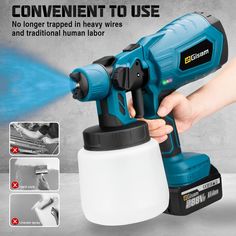 Gisam 1000ML Cordless Electric HVLP Spray Gun Transform your painting projects with the Gisam 1000ML Cordless Electric HVLP Spray Gun. Designed for DIY enthusiasts and professionals alike, this high-power paint sprayer delivers exceptional performance with its 1.8mm nozzle diameter and no-load speed of 30,000 RPM. Its pressure feed type ensures a smooth and even finish on all surfaces, making it ideal for a variety of applications, from furniture to steel coatings. The 1,000ml cup volume allows Electric Paint, Hvlp Paint Sprayer, Big Battery, Diy Cups, Paint Sprayer, Spray Pattern, Adapter Plug, Pet Home, Painting Projects