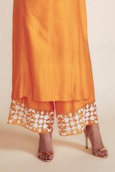 Shop for House of Pink Orange Chanderi Silk Pearl Embroidered Kurta Set for Women Online at Aza Fashions Tassel Dupatta, Pearl Work, Kurta Set For Women, Embroidered Hem, Palazzo Pant, Reception Wedding, Silk Organza, Kurta Set, Pink Pearl