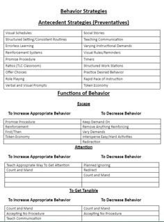 the behavior strategy for students to use in their classroom, including an instruction manual and other activities