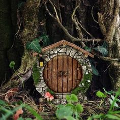 an image of a fairy door in the woods