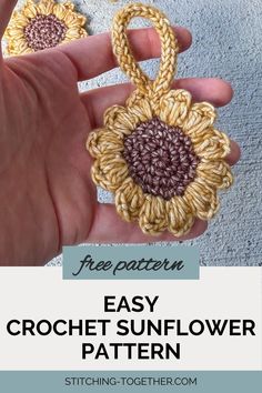 A  vibrant crochet sunflower created using a free crochet pattern, perfect for  fall flower crochet projects like a garland or applique. Free Crochet Sunflower, Crochet Sunflower Pattern, Flower Crochet Patterns, Sunflower Crochet Pattern, Simple Sunflower, Sunflower Crochet, Small Sunflower, Foundation Single Crochet, Crochet Patterns Free Beginner