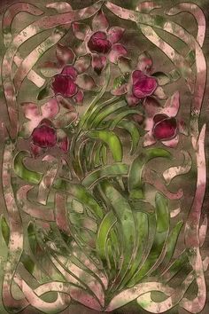 Size: 18x12in Art Nouveau Pink FloralWe have more Mindy Sommers Posters. Choose from our catalog of over 500,000 posters! Art Nouveau Poster, Barn Art, Stained Glass Flowers, Tile Murals, Glass Ideas, Glass Flowers, Ethereal Art, Stained Glass Mosaic, Stained Glass Patterns