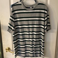 Stripped T-Shirt , Never Worn Size L Casual Short Sleeve T-shirt With Vertical Stripes, Casual Short Sleeve T-shirt With Striped Collar, Relaxed Fit Short Sleeve Tops With Horizontal Stripes, Spring Short Sleeve Horizontal Stripe Tops, Spring Tops With Horizontal Stripes And Short Sleeves, Spring Short Sleeve Tops With Horizontal Stripes, Striped Crew Neck Graphic Tee, Striped Graphic Tee With Crew Neck, Casual Striped Collar Crew Neck Top