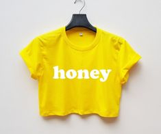 honey crop tshirt, yellow crop top, honey tshirt, yellow t shirt, honey tee, crop tops for women, cr Whimsical Clothes, Tops For Teens, Women Crop Tops, Crop Tops For Women, Wholesale T Shirts, Yellow Crop Top, Spend Money, Birthday Outfits, Yellow T Shirt