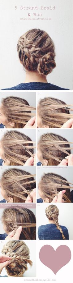 diy 5 strand braid and bun wedding hairstyles 5 Strand Braids, Bun Wedding, Diy Wedding Hair, Hair Bun Tutorial, Strand Braid, Braided Updo, Hair Dos, Hair Designs