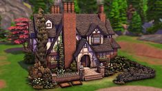 Sims Spellcaster House, Family Sims 4 House, Sims Spellcaster, Sims 4 Spellcaster House, Witch Cottage Exterior, Sims 4 Spellcaster, Sims 4 Witch House, Sims 4 Victorian House, Sims4 Inspiration