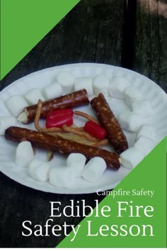 an edible fire safety lesson with marshmallows and hot dogs on a plate