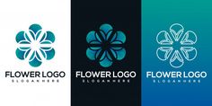 four different logos for flower logo, including the letter s and an image of a flower