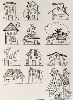 some houses are drawn in black and white