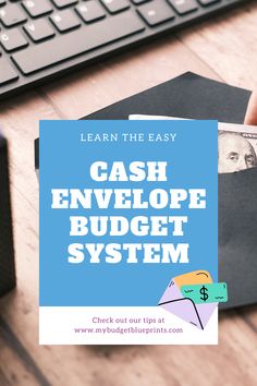 a person holding cash in front of a computer with the words cash envelope budget system