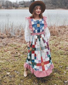 Vintage Star and Cross Block Quilt Top Ruffled Pinafore Dress  This listing Is for a ready made one of a kind dress   A classic pinafore style dress features a gathered skirt, double ruffled sleeves, with an open back, soft elastic waistband and hidden pockets.  Lay flat measurements:  Bodice width at Bust: 12 inches  Bodice Length: 10 inches  Waistband: 14 inches  Skirt Length: 35 inches  Handcrafted with love in Michigan Peasant Dress With Ruffles For Garden Party, Peasant Style Ruffled Dress For Garden Party, Prairie Style Ruffle Dresses For Daywear, Prairie Style Ruffled Dresses For Daywear, Prairie Ruffle Dress For Daywear, Prairie Daywear Dresses With Ruffles, Patchwork Pinafore Dress, Red Vintage Dress With Patchwork, Retro Red Patchwork Dresses