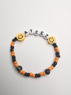 Handmade beaded bracelet. #ateez #kpop #kpopbracelet #beadedbracelet #beadsbracelet #beads #jewelry #atiny #etsy Ateez Beaded Bracelet, Kpop Bracelet Beads Ideas, Ateez Bracelet Beads, Kpop Bead Bracelets, Seventeen Bracelet, Nct Bracelet, Ateez Bracelet, Kpop Bracelet, Kpop Jewelry