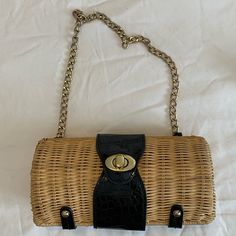 Wicker And Black Bag Super Cool! Brand New, Never Used Please See Pictures For Measurement Bundle To Save! Guaranteed Same/Next Day Shipment After Purchase! Black Rectangular Straw Bag For Day Out, Casual Satchel With Gold-tone Hardware, Black Shoulder Bag With Detachable Strap For Vacation, Trendy Black Straw Bag For Day Out, Casual Black Straw Bag For Day Out, Black Straw Bag With Detachable Strap For Vacation, Black Rectangular Shoulder Bag For Day Out, Black Bag With Detachable Strap For Day Out, Black Bag