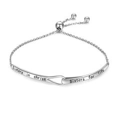 PRICES MAY VARY. Christian gifts for women;This bible verse bracelet made of 925 sterling silver is best choice with good blessing for friend,sister,aunt, niece, BFF,or daughter to celebrate their faith;engraved inspirational words:Sisters in Christ Sisters for Life Size: Bracelet cuff:2.76 inches; adjustable diffuser bracelet chain with a little sliding lock, easy to put on and take off. Circumference:6-10 inches.Weight: 5.2g Quality promise: Each bracelet are quality made of 925 sterling silve Verse Bracelet, Bible Verse Bracelet, Aunt Niece, Silver Sisters, Christian Bracelets, Sister Best Friend, Christian Gifts For Women, Friend Jewelry, Daughter Jewelry