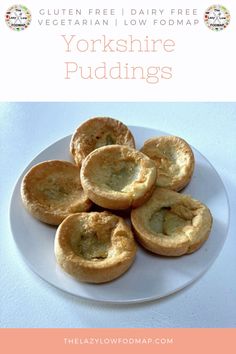 yorkshire puddings on a white plate with text overlay