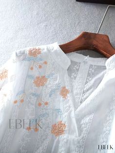 Ebeek - Exquisite Floral Embroidered V-Neck Blouse: A Sophisticated Choice for Spring & Summer, Womens Fashion Summer V-neck Blouse With Chikankari Embroidery, Spring V-neck Blouse With Chikankari Embroidery, Elegant V-neck Blouse With Floral Embroidery, White V-neck Blouse With Intricate Embroidery, Elegant Summer Top With Chikankari Embroidery, Elegant Summer Chikankari Embroidered Top, Elegant Chikankari Embroidered Top For Summer, White V-neck Top With Intricate Embroidery, Fitted V-neck Embroidered Top For Spring