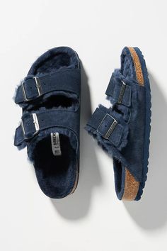 Birkenstock Shearling, Latest Sandal, Warm Slippers, Blue Fits, Birkenstock Arizona, House Shoes, Birkenstock, Timeless Fashion