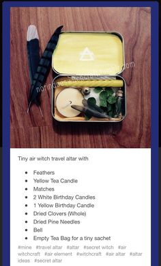 Travel Witch Altar, Altoid Tin Altar Witchcraft, Travel Altar Witchcraft, Wicca Recipes, Travel Altar, Mini Altar, Witch Rituals, Wiccan Magic