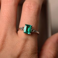 This ring features a 6*8mm lab grown emerald and sterling silver finished with rhodium. Customization is available. It is made by hand, and it will take about 7 days to finish the ring after your payment is completed. Main stone: lab emerald Main stone weight: Approx 1.40 ct Metal type: sterling silver finished with rhodium Customization is available, I also can make it with 14k solid gold (white or yellow or rose), just feel free to contact me. Any question, just let me know. :) Emerald is May Promise Emerald Cut May Birthstone Ring, Silver Emerald Cut Ring For May Birthstone, Sterling Silver Emerald Promise Ring, Sterling Silver Emerald Promise Ring For May Birthstone, Sterling Silver Emerald Cut Ring For May Birthstone, Promise Sterling Silver Emerald Ring For May Birthstone, Sterling Silver Emerald-cut Emerald Ring For Promise, Sterling Silver Emerald Ring With Accent Stones For Promise, Emerald Promise Ring With Accent Stones In Sterling Silver