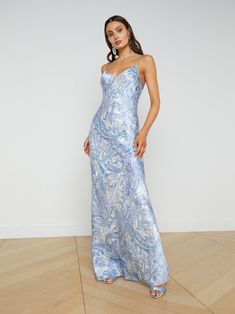 L'AGENCE - Serita Silk Slip Dress in Ivory/Blue Decorated Paisley Understated Glamour, Silk Slip Dress, Silk Charmeuse, Silk Slip, Blue Paisley, Clothes Collection, Paisley Print, Silk Dress, Denim Dress