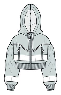 a drawing of a hooded jacket with zippers