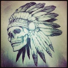 . Indian Headdress Tattoo, Sketch Skull, Skull Warrior, Native American Tattoo Designs, Indian Tattoo Design, Headdress Tattoo, Native American Tattoo