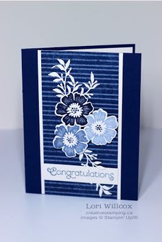 congratulations card with blue and white flowers