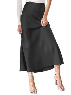 Satin Skirts, Maxi Skirts Summer, Skirts Summer, Long Skirt Fashion, Ruffle Hem Skirt, Satin Maxi Skirt, Satin Maxi, Slim Fit Dresses, Hem Skirt