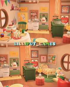 an animated image of a kitchen and living room in a doll's house with furniture