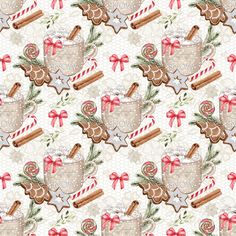 seamless christmas pattern with mugs and candy canes