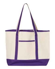 34.6L Large Canvas Deluxe Tote - NATURAL/ PURPLE - ONE SIZE | Q-Tees 34.6L Large Deluxe Tote Bag in Natural/Purple | Canvas Best Beach Bag, Branded Tote Bags, Tee Bag, Boat Tote, Bridesmaid Tote Bags, Purple Canvas, Shopping Totes, Embroidered Tote Bag, Embroidered Tote