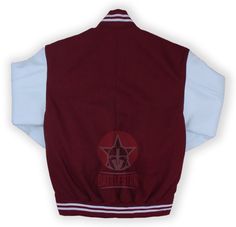 DETAILS OF JACKET The Classic Varsity Jacket Color: Maroon / White Maroon / White Rib on Neck, Wrist & Bottom/Hem Two External Side Pockets Exterior Sleeve: Cowhide Leather Interior: Polyester lining Style: Bomber Jacket Care: DRY CLEAN ONLY We can add custom embroidery, printing, or labels on these jackets as per the customer's demand. Additional charges apply. Fitted Outerwear With Pockets For College, Fitted Cotton Varsity Outerwear, Fitted Varsity Jacket With Pockets, Varsity Fitted Outerwear For College, Varsity Style Fitted Outerwear For College, Fitted Varsity Jacket With Pockets For College, Fitted Cotton Outerwear For School, Fitted White Outerwear For School, Fitted Fall Outerwear For School