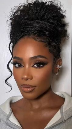 #blackgirlmakeup #knotlessboxbraids #softglam #makeup #glammakeup #bronzemakeup Sultry Soft Glam Makeup, Soft Glam Wedding Makeup Black Brides, Prom Makeup Brown Girl, Black Bridesmaid Makeup Looks, Black Bridesmaids Makeup, Full Glam Make Up Black Women, Black Tie Makeup Looks Black Women, Sultry Makeup Black Women, Formal Makeup Black Women