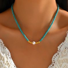 ⚡️Buy Vintage Necklace With Freshwater Pearl - Gold Plated at the lowest price in United States. Check reviews and buy Vintage Necklace With Freshwater Pearl - Gold Plated today. Shakira Jewelry, Turquoise Pearl Necklace With Round Beads, Turquoise Pearl Pendant Necklace As Gift, Elegant Turquoise Beaded Necklaces With Pearl Chain, Elegant Gold Turquoise Necklace With Colorful Beads, Homemade Necklaces, Pop Jewelry, Beads Craft Jewelry, Beaded Jewelry Necklaces