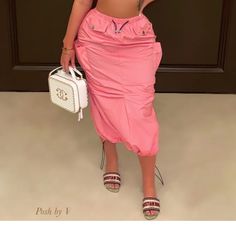 Sepha Cargo Skirt (Pink) Trendy Pink Skirt With Pockets, Pink Skirt With Pockets For Spring, Pink Skirt With Pockets, Pink Mini Skirt With Pockets, Trendy Pink Lined Skirt, High Waist Pink Lined Skirt, Casual High Waist Pink Skirt, Casual Pink Long Skirt, High Waist Pink Skirt For Beach