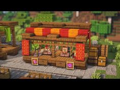 an image of a small food stand in the middle of a minecraft town area