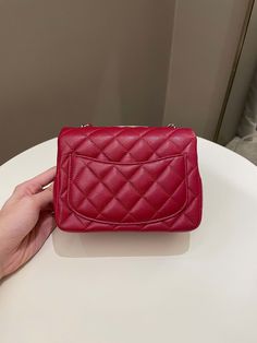 Chanel 18B Classic Quilted Mini SquareRed Caviar SHWSize 17 x 13 x 7 cmChain drop 53 cmSeries 269.5/10 Excellent (faint underflap scratches otherwise almost clean front back and interior)Includes dust bag and ity card Price now 6450 sgd 4910 usd CN5938-02 Red Caviar, Gold Ounce, Black Backpack, Chanel Bag, Luxury Bags, Dust Bag, Fendi, Chanel, Square