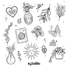 various flowers and plants in vases on a white background with the word lijuttoo