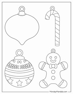 christmas ornament coloring pages with ornaments and candy canes on the left side