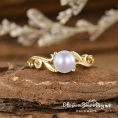 6mm Natural Pearl Ring Akoya Pearl Engagement Ring Yellow Goldcvintage Leaf Ring Deco Pearl Wedding Ring Dainty Bridal Women Ring - Etsy Antique Gold Pearl Ring For Wedding, Vintage Oval Pearl Ring For Wedding, Antique Gold Pearl Wedding Ring, Vintage Silver Pearl Ring For Wedding, Victorian Silver Pearl Ring For Wedding, Victorian Silver Pearl Wedding Ring, Victorian Style Silver Pearl Wedding Ring, Wedding Ring Dainty, Pearl Wedding Ring