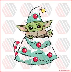 a baby yoda sitting on top of a christmas tree