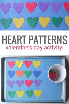 valentine's day activity for kids with paper hearts on the tray and coffee cup